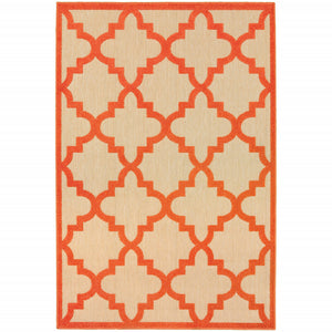 Homeroots 10' X 13' Orange Geometric Stain Resistant Indoor Outdoor Area Rug Sand,Orange Polypropylene 506815