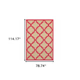 Homeroots 7' X 10' Red Geometric Stain Resistant Indoor Outdoor Area Rug Sand,Pink Polypropylene 506819