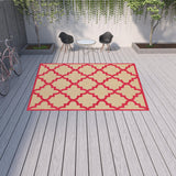 Homeroots 10' X 13' Red Geometric Stain Resistant Indoor Outdoor Area Rug Sand,Pink Polypropylene 506821