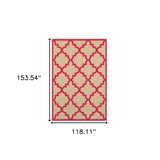 Homeroots 10' X 13' Red Geometric Stain Resistant Indoor Outdoor Area Rug Sand,Pink Polypropylene 506821