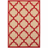 Homeroots 5' X 8' Red Geometric Stain Resistant Indoor Outdoor Area Rug Sand,Red Polypropylene 506824