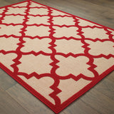 Homeroots 5' X 8' Red Geometric Stain Resistant Indoor Outdoor Area Rug Sand,Red Polypropylene 506824