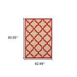 Homeroots 5' X 8' Red Geometric Stain Resistant Indoor Outdoor Area Rug Sand,Red Polypropylene 506824