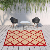 Homeroots 8' X 11' Red Geometric Stain Resistant Indoor Outdoor Area Rug Sand,Red Polypropylene 506826