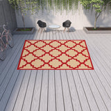 Homeroots 10' X 13' Red Geometric Stain Resistant Indoor Outdoor Area Rug Sand,Red Polypropylene 506827