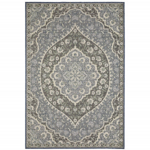 Homeroots 10' X 13' Blue And Green Oriental Stain Resistant Indoor Outdoor Area Rug  Polypropylene 506842