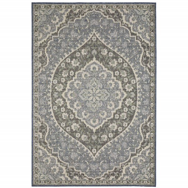 Homeroots 10' X 13' Blue And Green Oriental Stain Resistant Indoor Outdoor Area Rug  Polypropylene 506842
