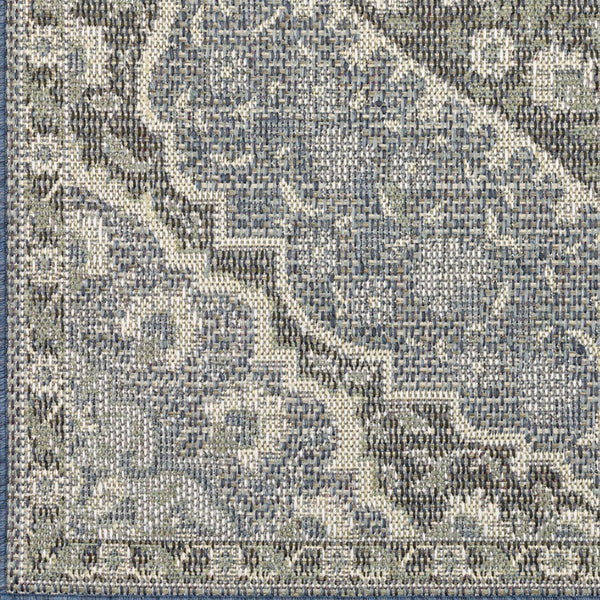 Homeroots 10' X 13' Blue And Green Oriental Stain Resistant Indoor Outdoor Area Rug  Polypropylene 506842