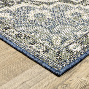 Homeroots 10' X 13' Blue And Green Oriental Stain Resistant Indoor Outdoor Area Rug  Polypropylene 506842