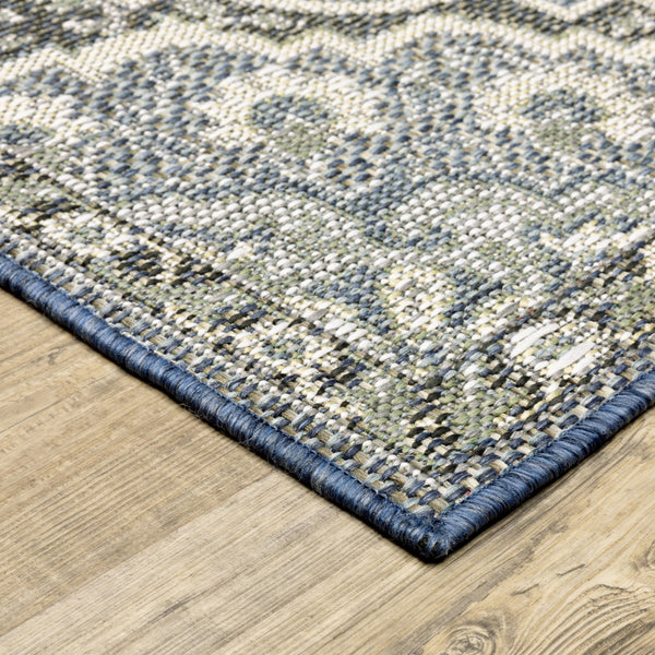 Homeroots 10' X 13' Blue And Green Oriental Stain Resistant Indoor Outdoor Area Rug  Polypropylene 506842