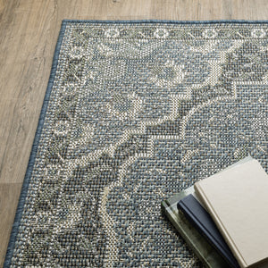 Homeroots 10' X 13' Blue And Green Oriental Stain Resistant Indoor Outdoor Area Rug  Polypropylene 506842