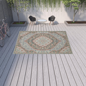 Homeroots 10' X 13' Blue Oriental Stain Resistant Indoor Outdoor Area Rug  Polypropylene 506847