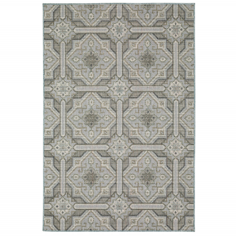 Homeroots 10' X 13' Blue And Gray Geometric Stain Resistant Indoor Outdoor Area Rug  Polypropylene 506857