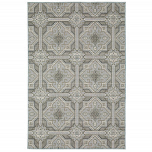 Homeroots 10' X 13' Blue And Gray Geometric Stain Resistant Indoor Outdoor Area Rug  Polypropylene 506857