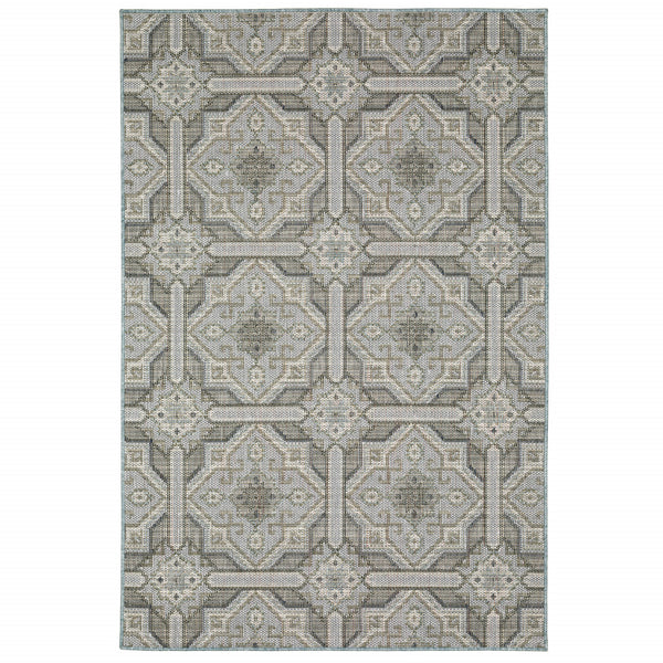 Homeroots 10' X 13' Blue And Gray Geometric Stain Resistant Indoor Outdoor Area Rug  Polypropylene 506857