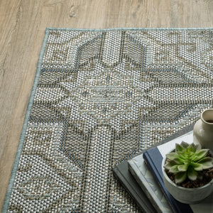 Homeroots 10' X 13' Blue And Gray Geometric Stain Resistant Indoor Outdoor Area Rug  Polypropylene 506857