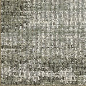 Homeroots 10' X 13' Green And Ivory Abstract Stain Resistant Indoor Outdoor Area Rug  Polypropylene 506862