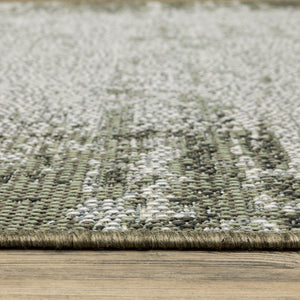 Homeroots 10' X 13' Green And Ivory Abstract Stain Resistant Indoor Outdoor Area Rug  Polypropylene 506862