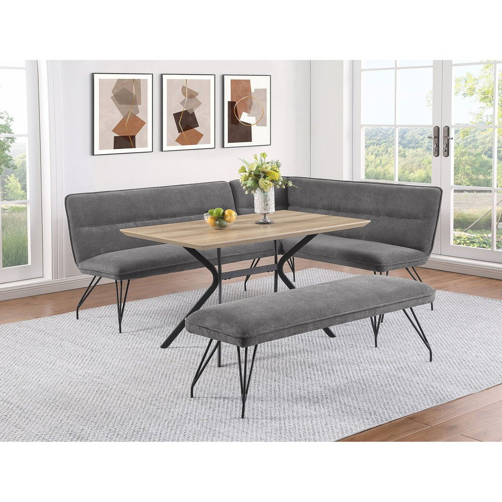 English Elm Hanover 53" Light Brown Composite Wood Dining Table with Flared V Metal Legs, Modern Melamine Finish B062S00608