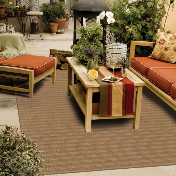 HomeRoots 5' Tan Striped Stain-Resistant Area Rug for Indoor and Outdoor Use - Durable, Stylish, Easy Care 5'3" x 7'6" 506872