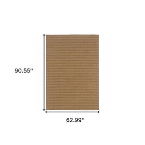 HomeRoots 5' Tan Striped Stain-Resistant Area Rug for Indoor and Outdoor Use - Durable, Stylish, Easy Care 5'3" x 7'6" 506872