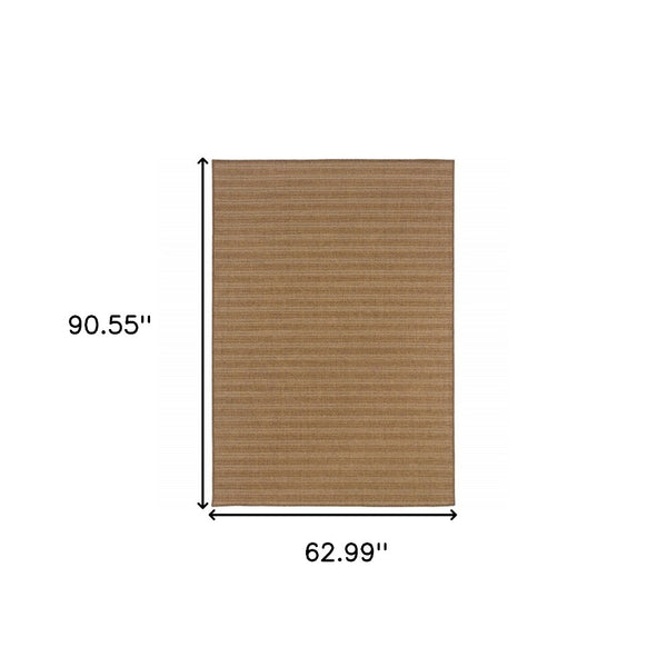 HomeRoots 5' Tan Striped Stain-Resistant Area Rug for Indoor and Outdoor Use - Durable, Stylish, Easy Care 5'3" x 7'6" 506872