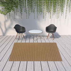 HomeRoots 5' Tan Striped Stain-Resistant Area Rug for Indoor and Outdoor Use - Durable, Stylish, Easy Care 6'7" x 9'6" 506873