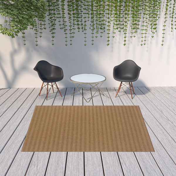 HomeRoots 5' Tan Striped Stain-Resistant Area Rug for Indoor and Outdoor Use - Durable, Stylish, Easy Care 6'7" x 9'6" 506873