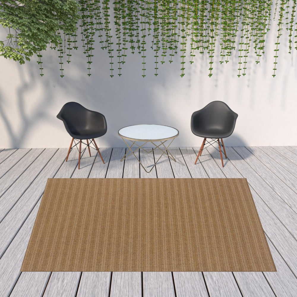 HomeRoots 5' Tan Striped Stain-Resistant Area Rug for Indoor and Outdoor Use - Durable, Stylish, Easy Care 7'10" x 10'10" 506874