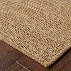 HomeRoots 5' Tan Striped Stain-Resistant Area Rug for Indoor and Outdoor Use - Durable, Stylish, Easy Care 8'6" x 13' 506875