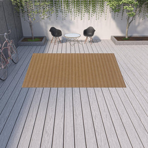 HomeRoots 5' Tan Striped Stain-Resistant Area Rug for Indoor and Outdoor Use - Durable, Stylish, Easy Care 8'6" x 13' 506875