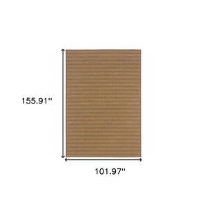 HomeRoots 5' Tan Striped Stain-Resistant Area Rug for Indoor and Outdoor Use - Durable, Stylish, Easy Care 8'6" x 13' 506875