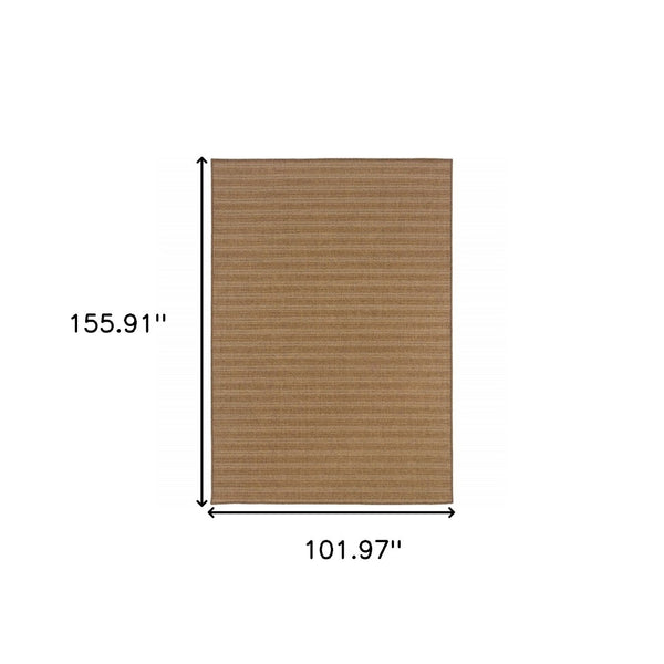 HomeRoots 5' Tan Striped Stain-Resistant Area Rug for Indoor and Outdoor Use - Durable, Stylish, Easy Care 8'6" x 13' 506875