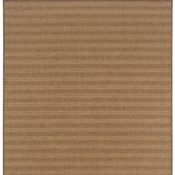 HomeRoots 5' Tan Striped Stain-Resistant Area Rug for Indoor and Outdoor Use - Durable, Stylish, Easy Care 8'6" x 13' 506875