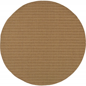 HomeRoots 5' Tan Striped Stain-Resistant Area Rug for Indoor and Outdoor Use - Durable, Stylish, Easy Care 7'10" Round 506876