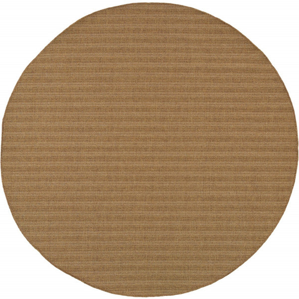 HomeRoots 5' Tan Striped Stain-Resistant Area Rug for Indoor and Outdoor Use - Durable, Stylish, Easy Care 7'10" Round 506876