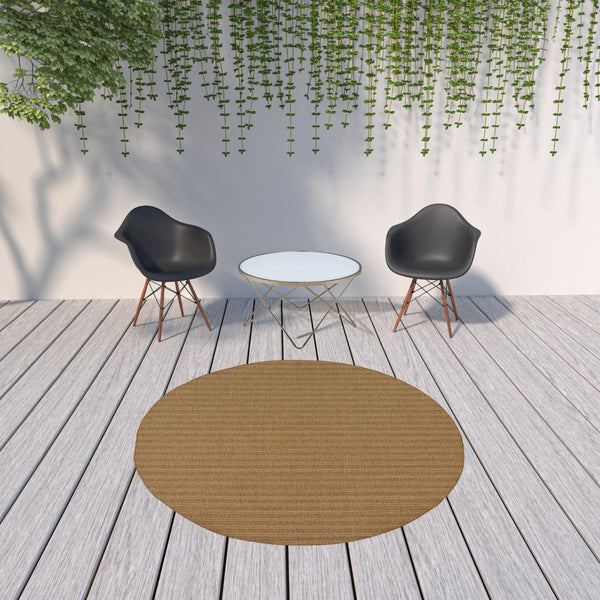 HomeRoots 5' Tan Striped Stain-Resistant Area Rug for Indoor and Outdoor Use - Durable, Stylish, Easy Care 7'10" Round 506876