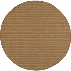 HomeRoots 5' Tan Striped Stain-Resistant Area Rug for Indoor and Outdoor Use - Durable, Stylish, Easy Care 7'10" Round 506876