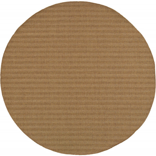 HomeRoots 5' Tan Striped Stain-Resistant Area Rug for Indoor and Outdoor Use - Durable, Stylish, Easy Care 7'10" Round 506876