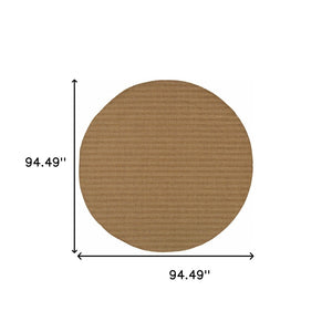 HomeRoots 5' Tan Striped Stain-Resistant Area Rug for Indoor and Outdoor Use - Durable, Stylish, Easy Care 7'10" Round 506876