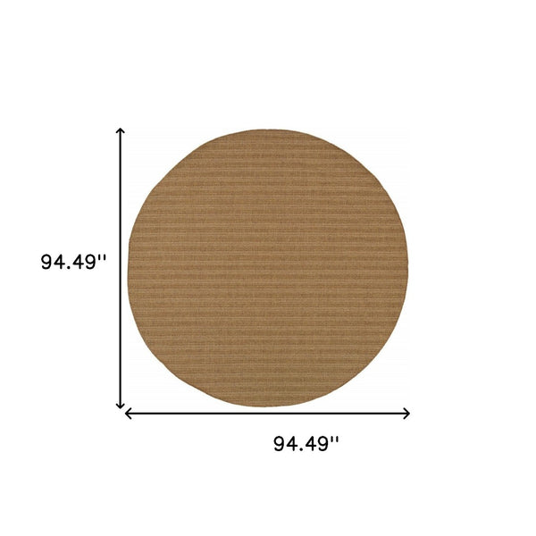 HomeRoots 5' Tan Striped Stain-Resistant Area Rug for Indoor and Outdoor Use - Durable, Stylish, Easy Care 7'10" Round 506876