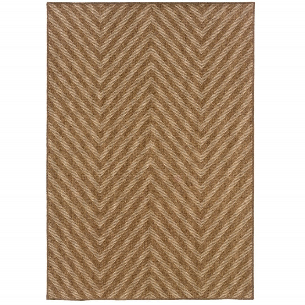 HomeRoots 5' Tan Geometric Area Rug - Stain-Resistant Design for Indoor & Outdoor Use, Easy to Clean & Maintain 5'3" x 7'6" 506881