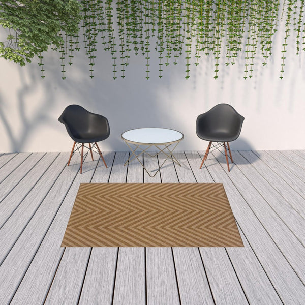 HomeRoots 5' Tan Geometric Area Rug - Stain-Resistant Design for Indoor & Outdoor Use, Easy to Clean & Maintain 5'3" x 7'6" 506881