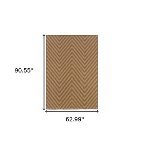 HomeRoots 5' Tan Geometric Area Rug - Stain-Resistant Design for Indoor & Outdoor Use, Easy to Clean & Maintain 5'3" x 7'6" 506881