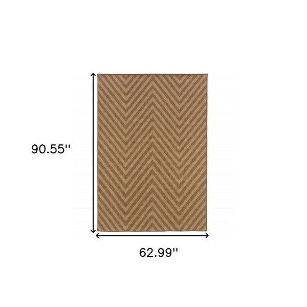 HomeRoots 5' Tan Geometric Area Rug - Stain-Resistant Design for Indoor & Outdoor Use, Easy to Clean & Maintain 5'3" x 7'6" 506881