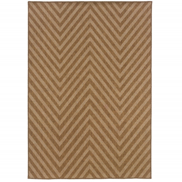 HomeRoots 5' Tan Geometric Area Rug - Stain-Resistant Design for Indoor & Outdoor Use, Easy to Clean & Maintain 6'7" x 9'6" 506882