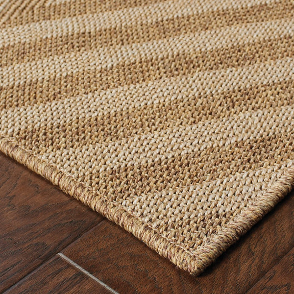 HomeRoots 5' Tan Geometric Area Rug - Stain-Resistant Design for Indoor & Outdoor Use, Easy to Clean & Maintain 6'7" x 9'6" 506882