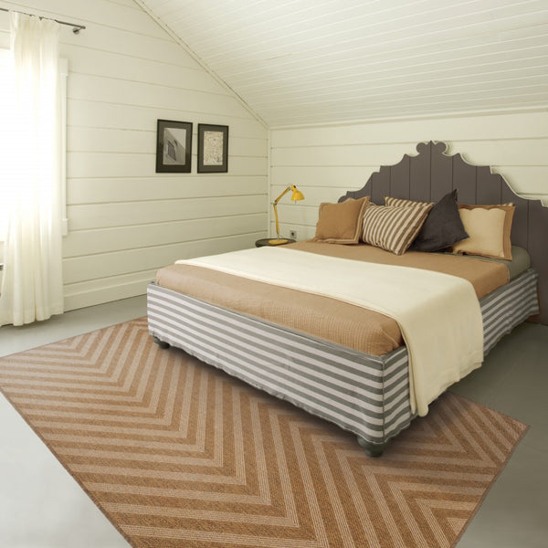 HomeRoots 5' Tan Geometric Area Rug - Stain-Resistant Design for Indoor & Outdoor Use, Easy to Clean & Maintain 6'7" x 9'6" 506882