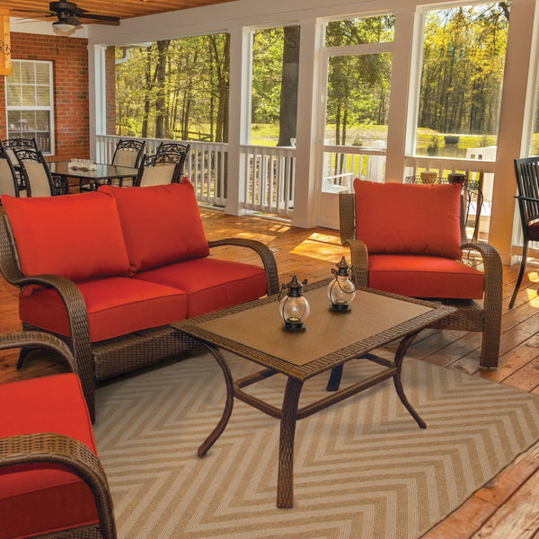 HomeRoots 5' Tan Geometric Area Rug - Stain-Resistant Design for Indoor & Outdoor Use, Easy to Clean & Maintain 6'7" x 9'6" 506882