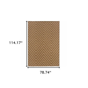 HomeRoots 5' Tan Geometric Area Rug - Stain-Resistant Design for Indoor & Outdoor Use, Easy to Clean & Maintain 6'7" x 9'6" 506882